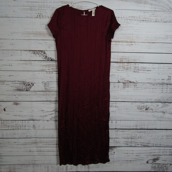 Madewell NEW NWT Womens Small Red Short Sleeve Slip Midi Dress Crinkle - Picture 3 of 6